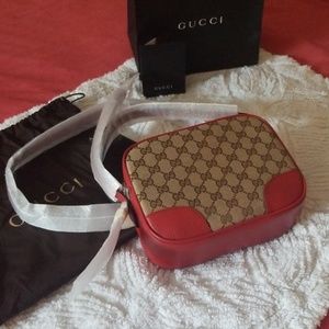 Gucci Beige Red Canvas Leather GG Guccissma